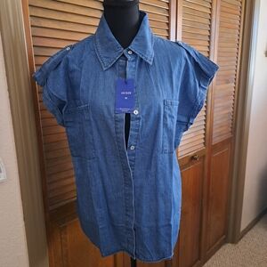 Casual Denim Blue Blouse